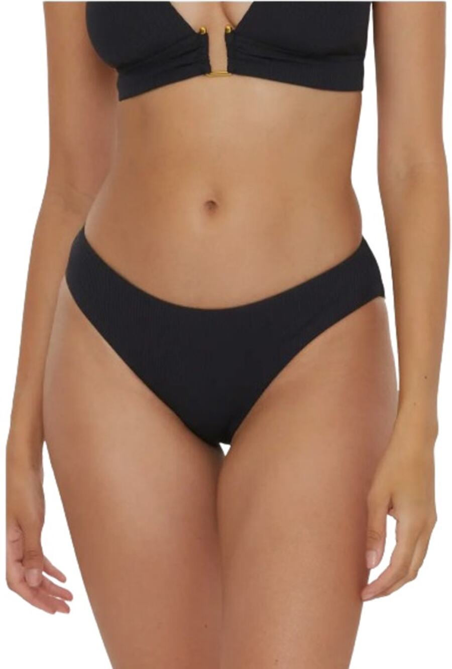 BECCA Women's Modern Edge American Ribbed Ruched Bikini Bottom Small Black NWT